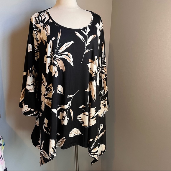 White Mark 3XL Multicolor Black Floral Scoop Neck Slinky Blouse Tunic Top - Picture 1 of 16